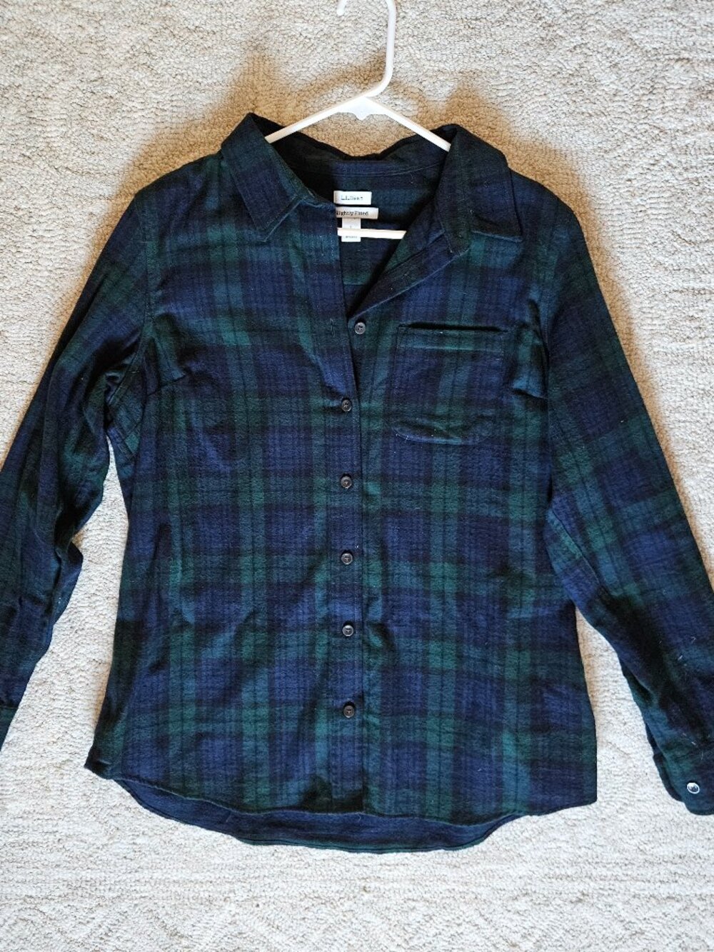 L.L. Bean Women's Flannel Button Front Shirt Large L Blue Green Plaid